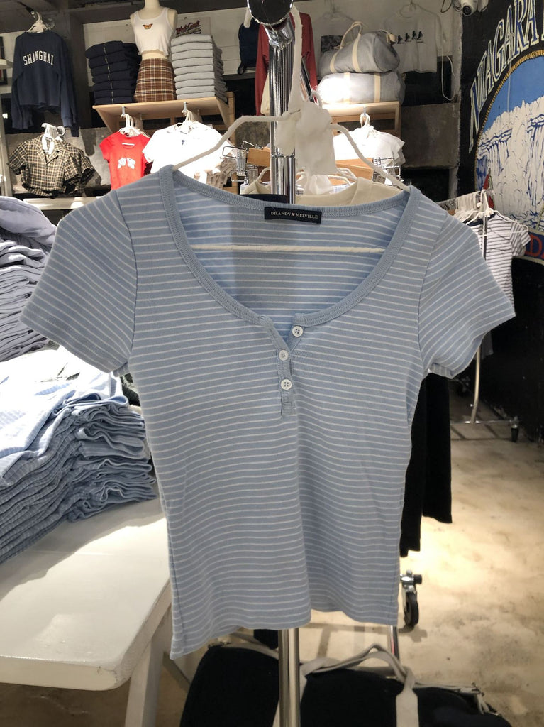 Triple Button Stripe Top Bm Slim Fit