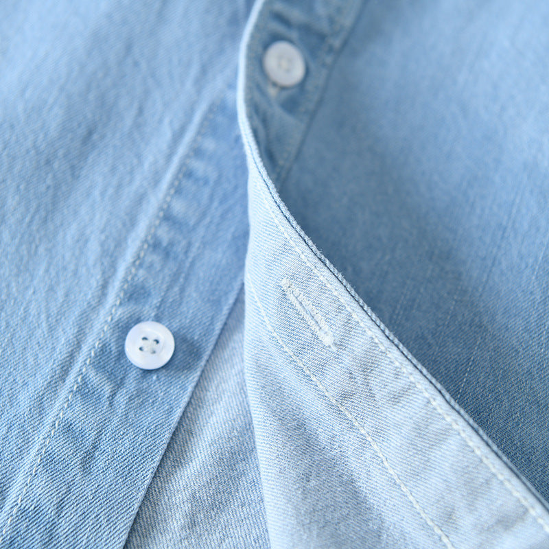 Denim Short-sleeved Men's Japanese Men's Shirt Loose Light-colored Denim Shirt