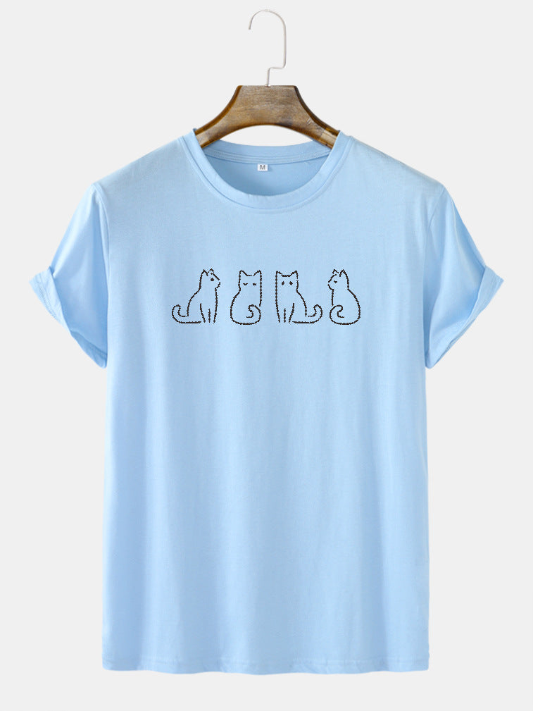 New Round Neck Loose Casual Heat Transfer Patch Short Sleeve T-shirt