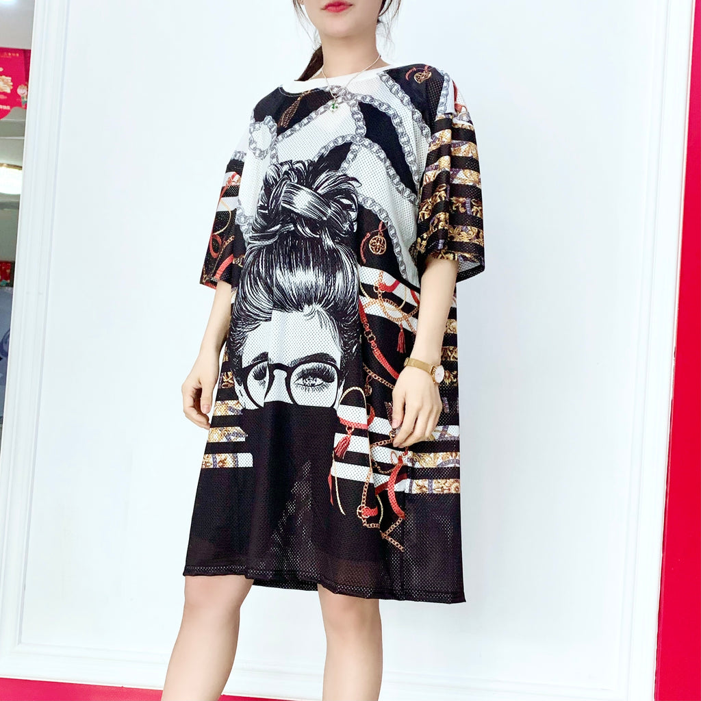 Short Sleeved Loose Fitting Oversized Summer Breathable T-shirt Dress