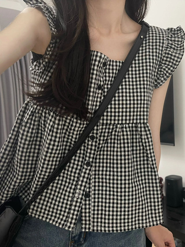 Small Grid Short Shirt For Women