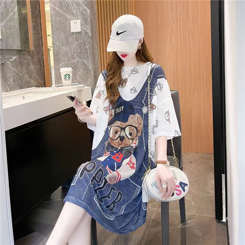 Short Sleeved Loose Fitting Oversized Summer Breathable T-shirt Dress