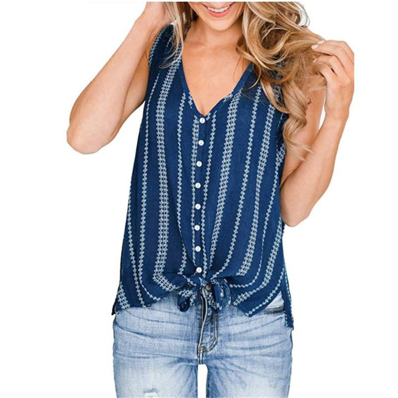 Casual Buttoned Pullover V-neck Women's Shirt
