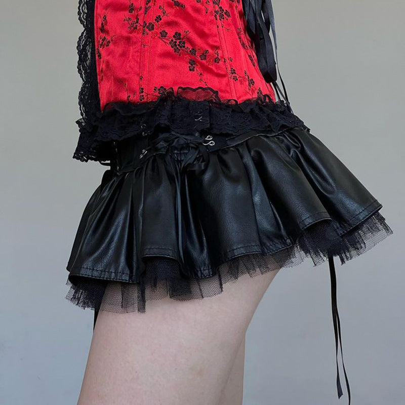 Women's Lace Up Slimming Pleated Skirt Short