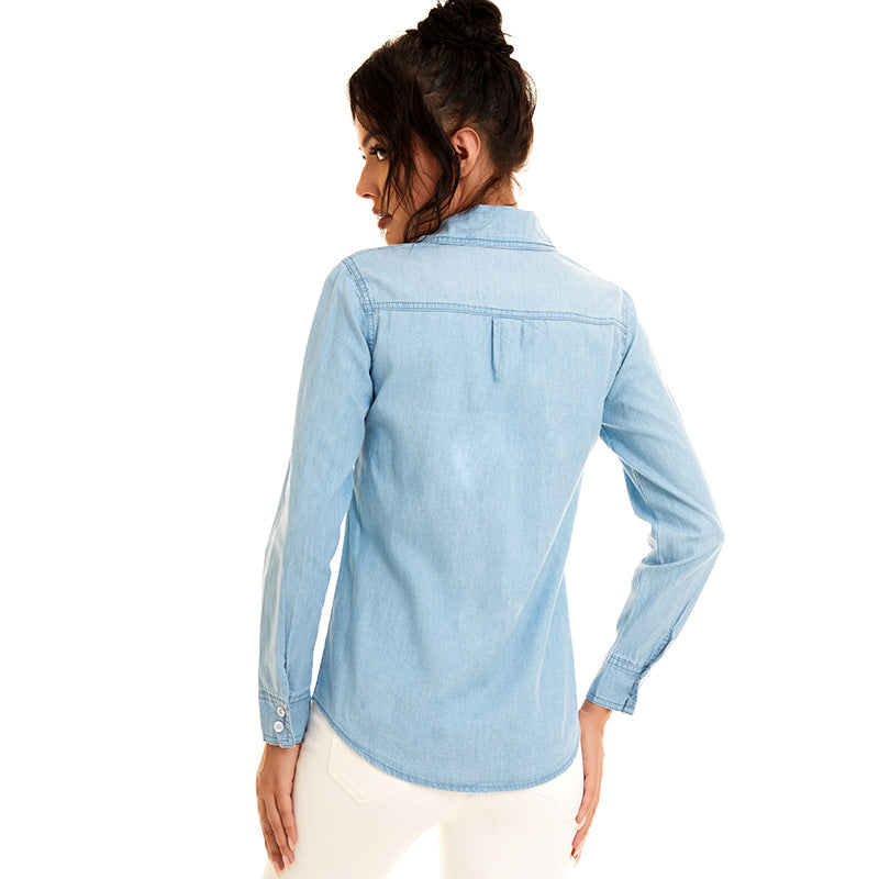 Women's New Denim Irregular Pocket Denim Shirt Jacket