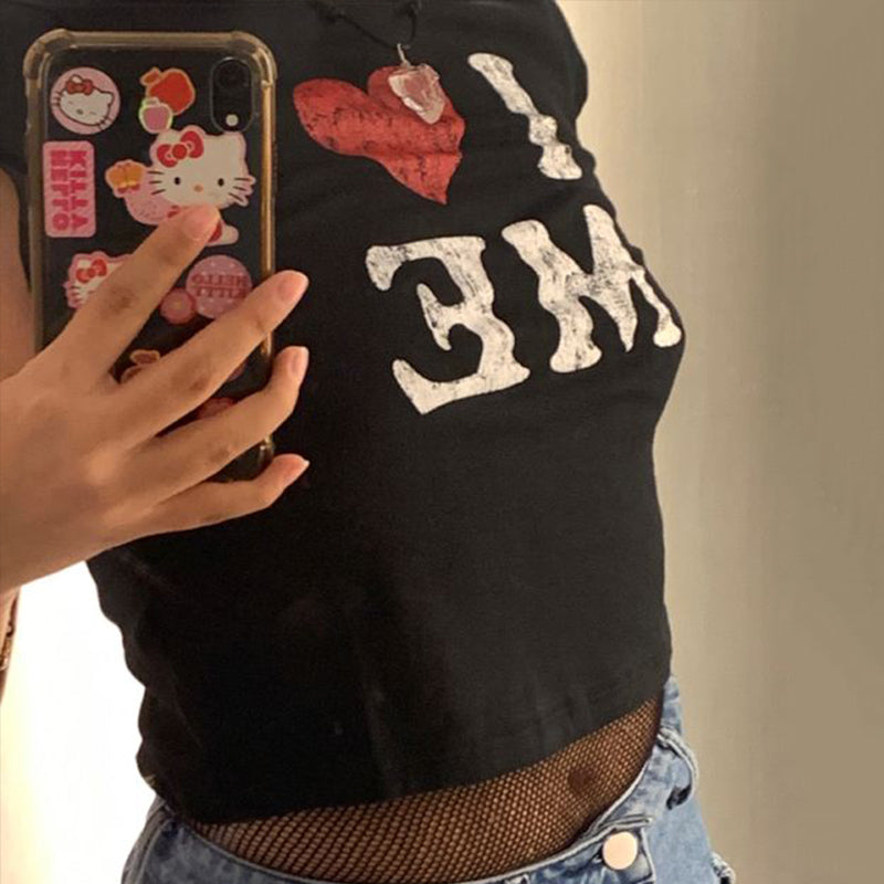 I LOVE ME Print Harajuku T-shirt Women Streetwear Short Slee