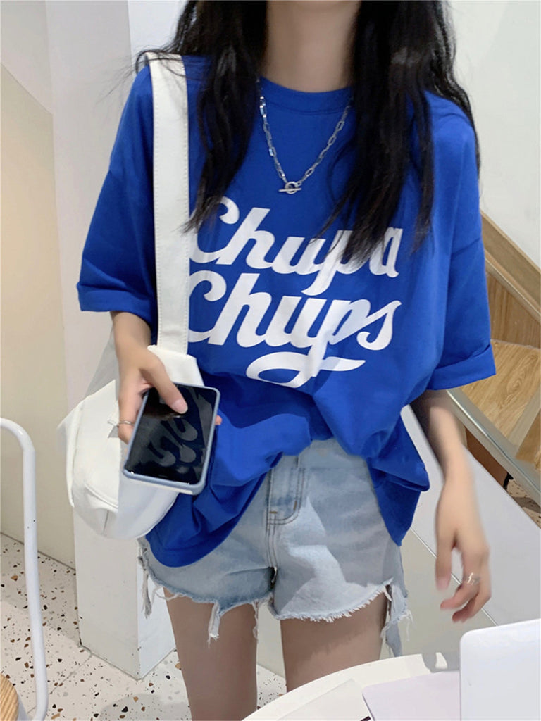 Letter Printed Loose Mid Length Top