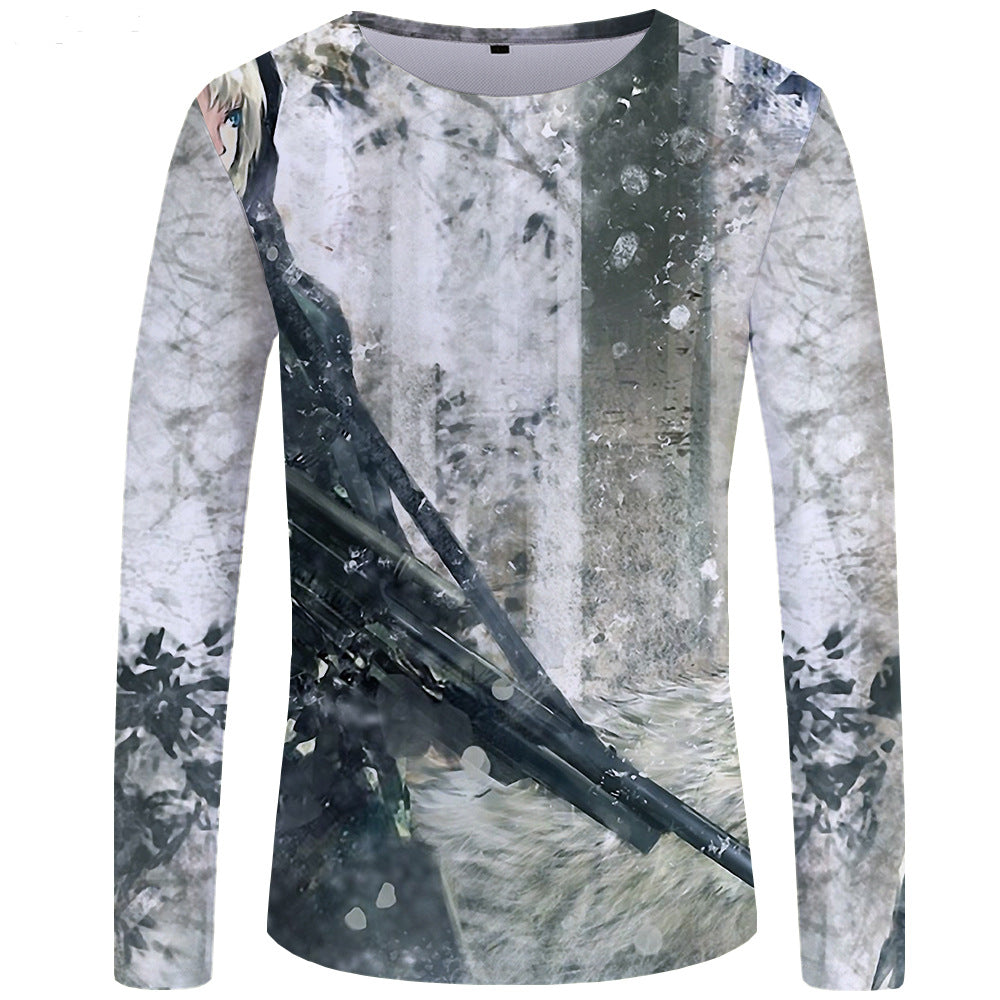3d printed wolf series long sleeve T-shirt men