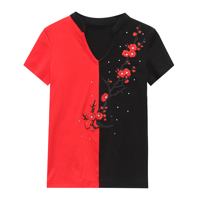 Summer Fashion Contrast V-neck T-shirt