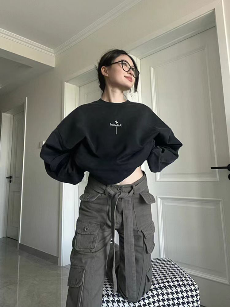 Pure Cotton Round Neck Sweater With Plush And Thickened Fabric