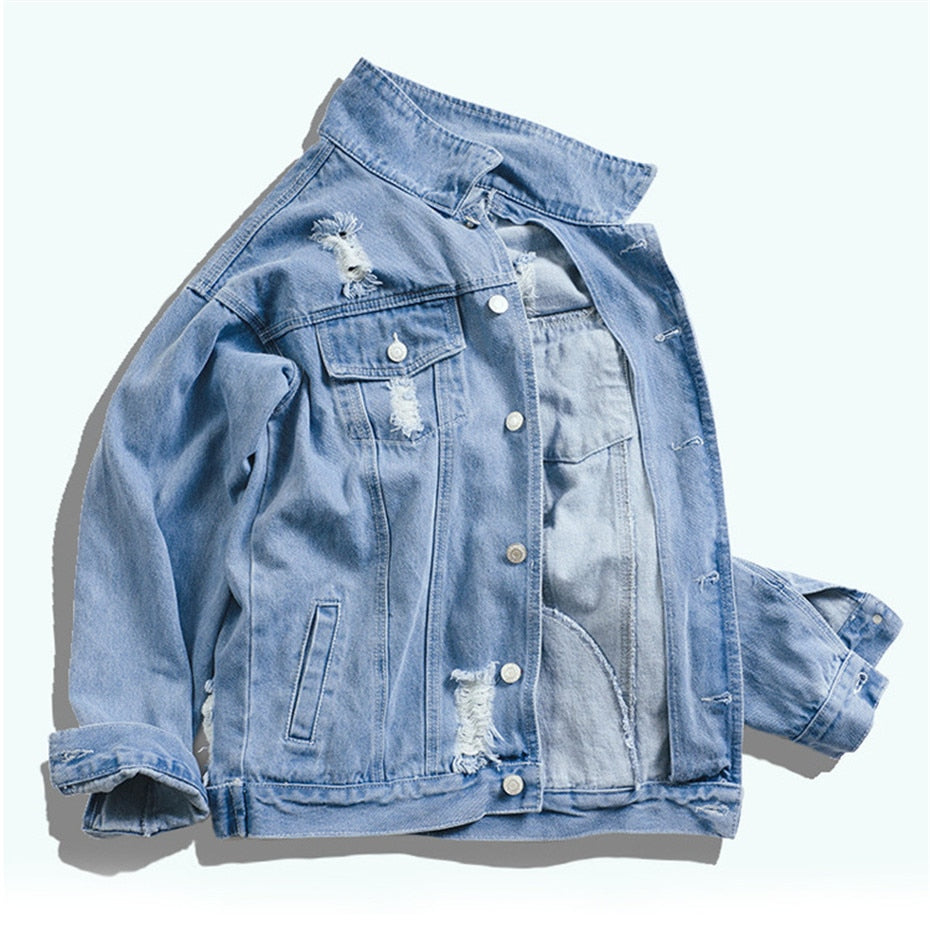 Jacket, dog, dog, hole, denim, jacket, male hip-hop style, men and women Jacket, dog, dog, hole, denim, jacket, male hip-hop style, men and women