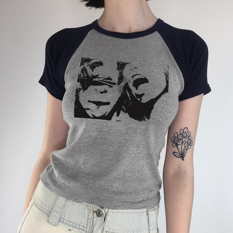 Character Avatar Printed With Contrasting Short Sleeves