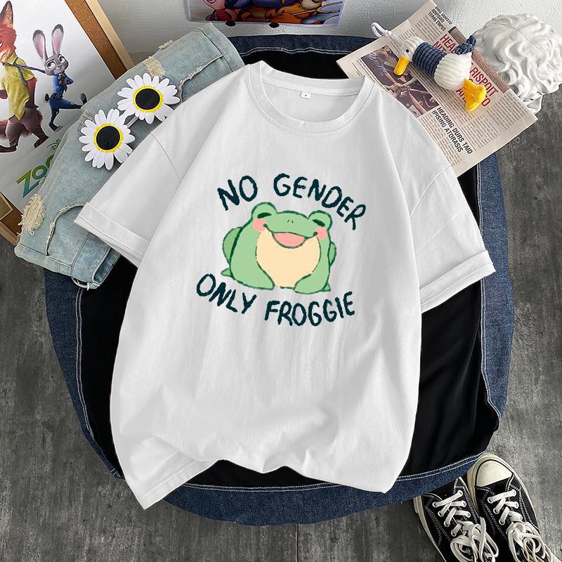 Frog Print Round Neck Loose Men's And Women's T-shirt