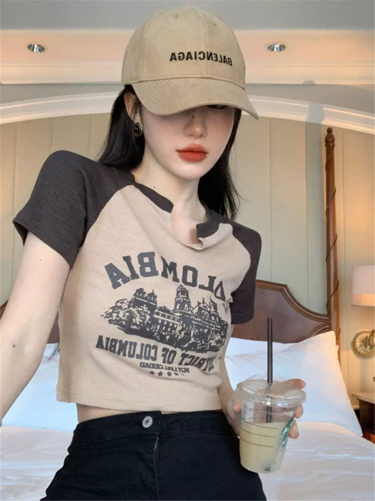 Women's Summer Design Sense Niche Color Contrast Short Top