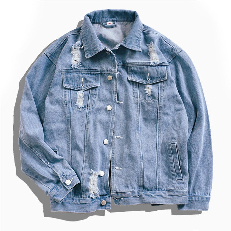 Jacket, dog, dog, hole, denim, jacket, male hip-hop style, men and women