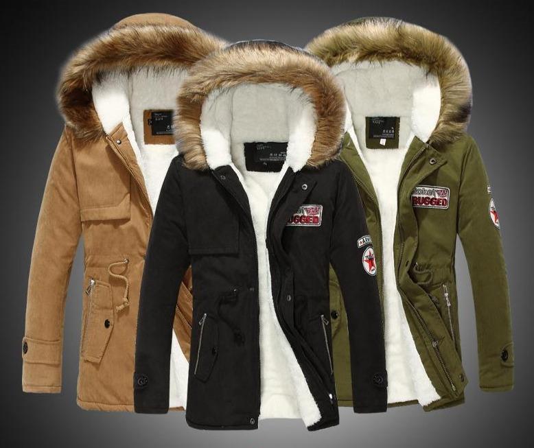 Men's Winter Warm Thick Padded Jacket Long Fur Collar Army Green Parka Fleece Men's Winter Warm Thick Padded Jacket Long Fur Collar Army Green Parka Fleece