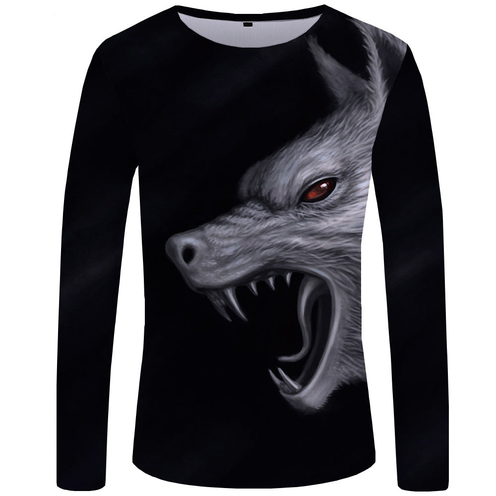 3d printed wolf series long sleeve T-shirt men
