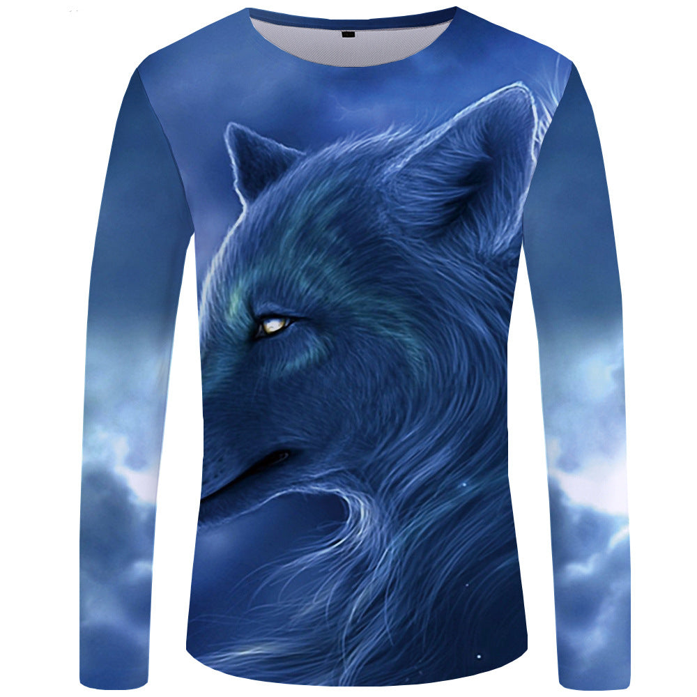 3d printed wolf series long sleeve T-shirt men