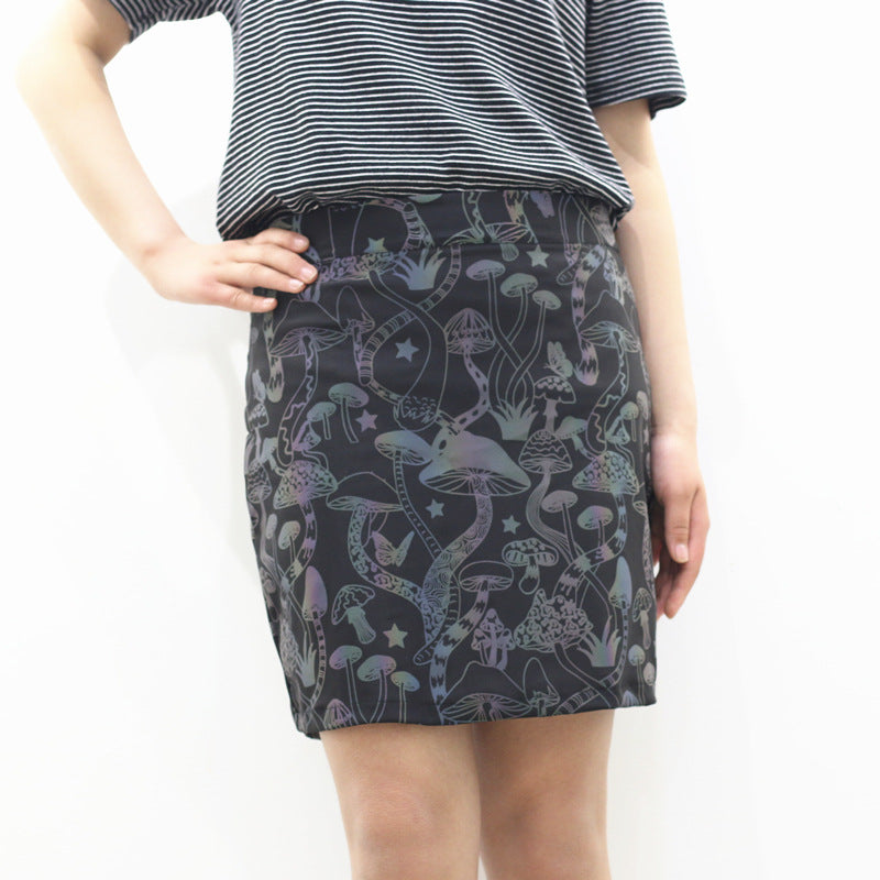Colorful Mushroom Reflective Skirt High Waist Stretch Hip Skirt