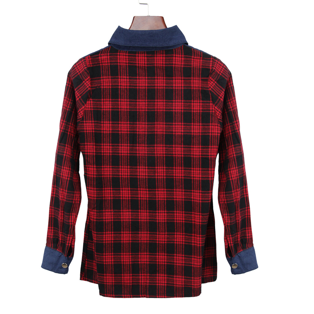 Plaid denim patchwork shirt