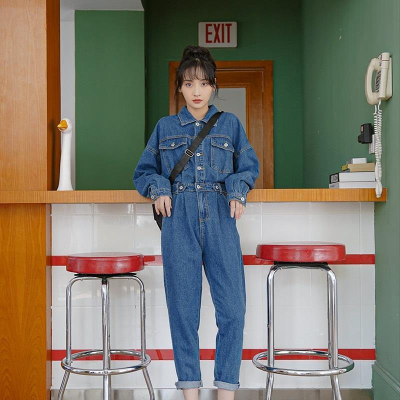 Spring and Autumn High Waist Slimming Denim Jumpsuit Women