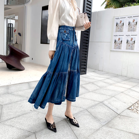 New High Waist A-line Denim Skirt Women