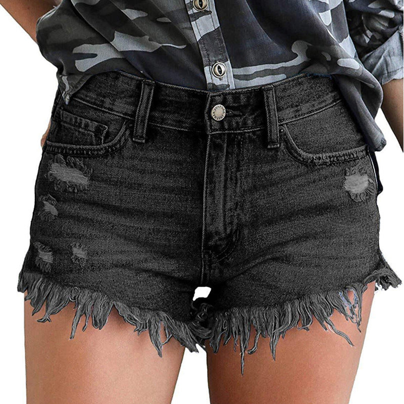 Fringed Ladies High Stretch Denim Short