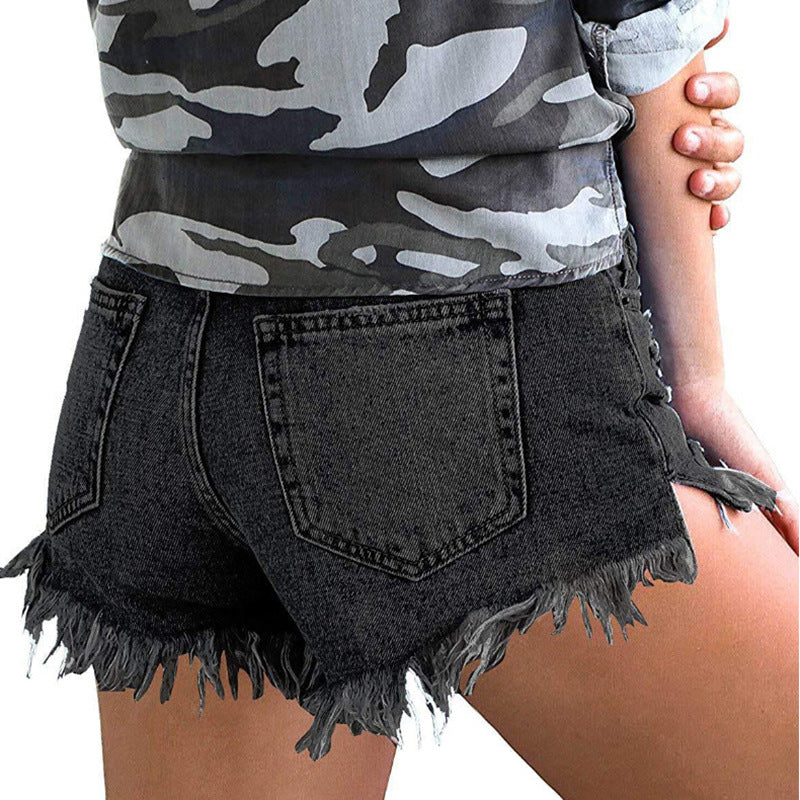 Fringed Ladies High Stretch Denim Short