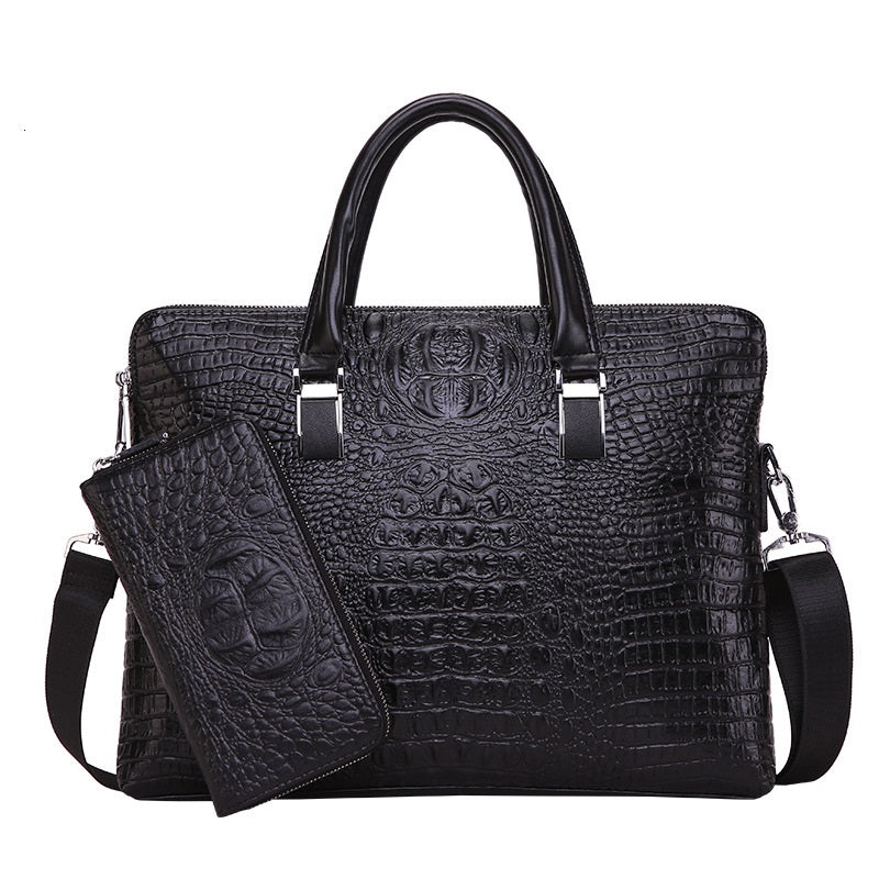 Men Business Handbag Cross Section Pattern Casual Briefcase PU Leather Messenger Bag For Men