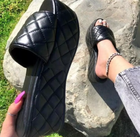Solid Plaid Platform Sandals Women Shoes Hot Thick Sole Slipper Summer Autumn Slides Plus Size 43 Zapatillas Mujer Casa