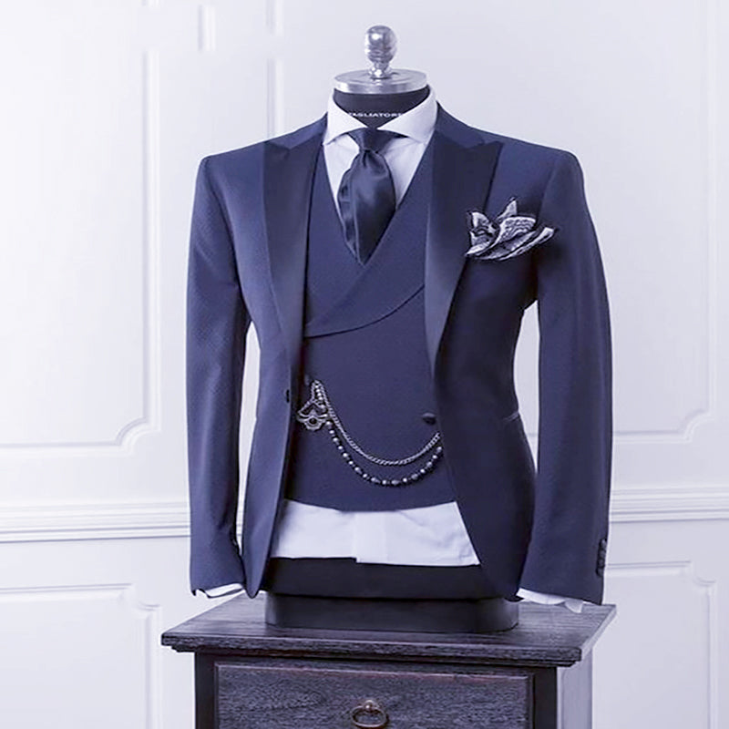 Navy Blue Men Blazer Business Modern Men Suit With Pants Navy Blue Men Blazer Business Modern Men Suit With Pants