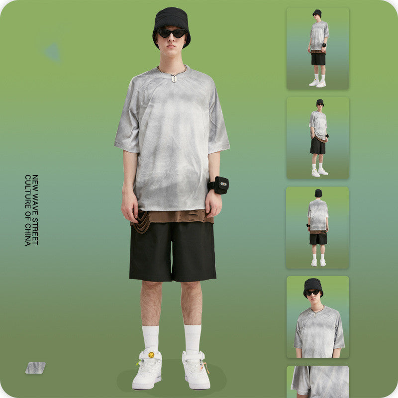 Ruffled haze loose short-sleeved T-shirt men