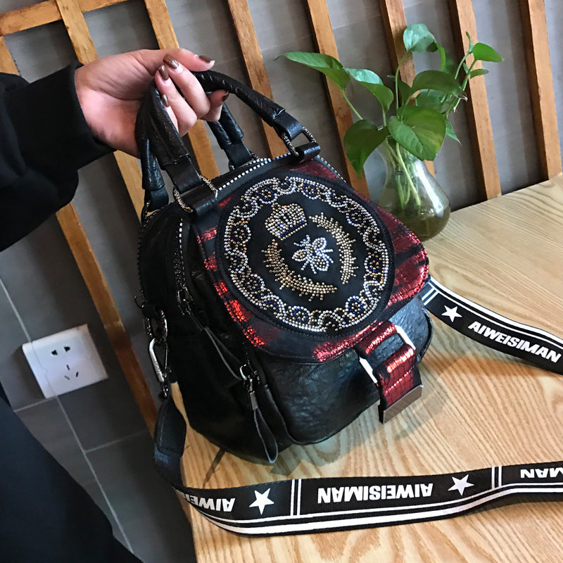 Hot Rhinestone Soft Leather Backpack Women