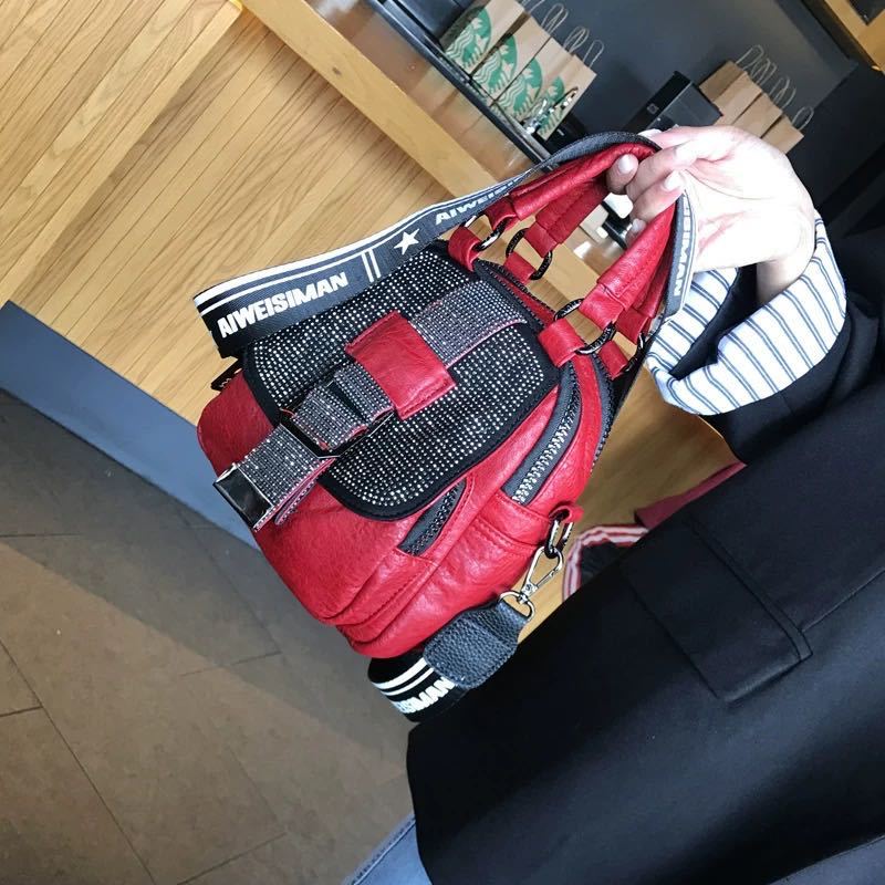 Hot Rhinestone Soft Leather Backpack Women