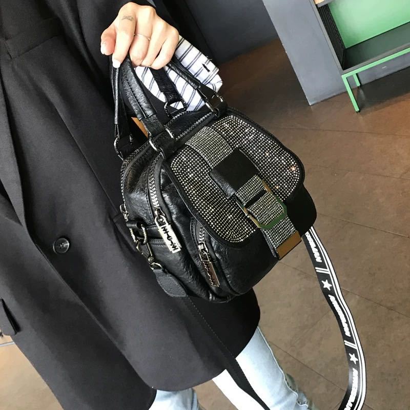 Hot Rhinestone Soft Leather Backpack Women