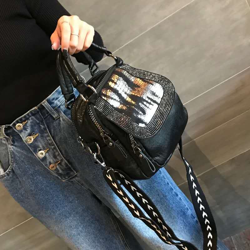 Hot Rhinestone Soft Leather Backpack Women