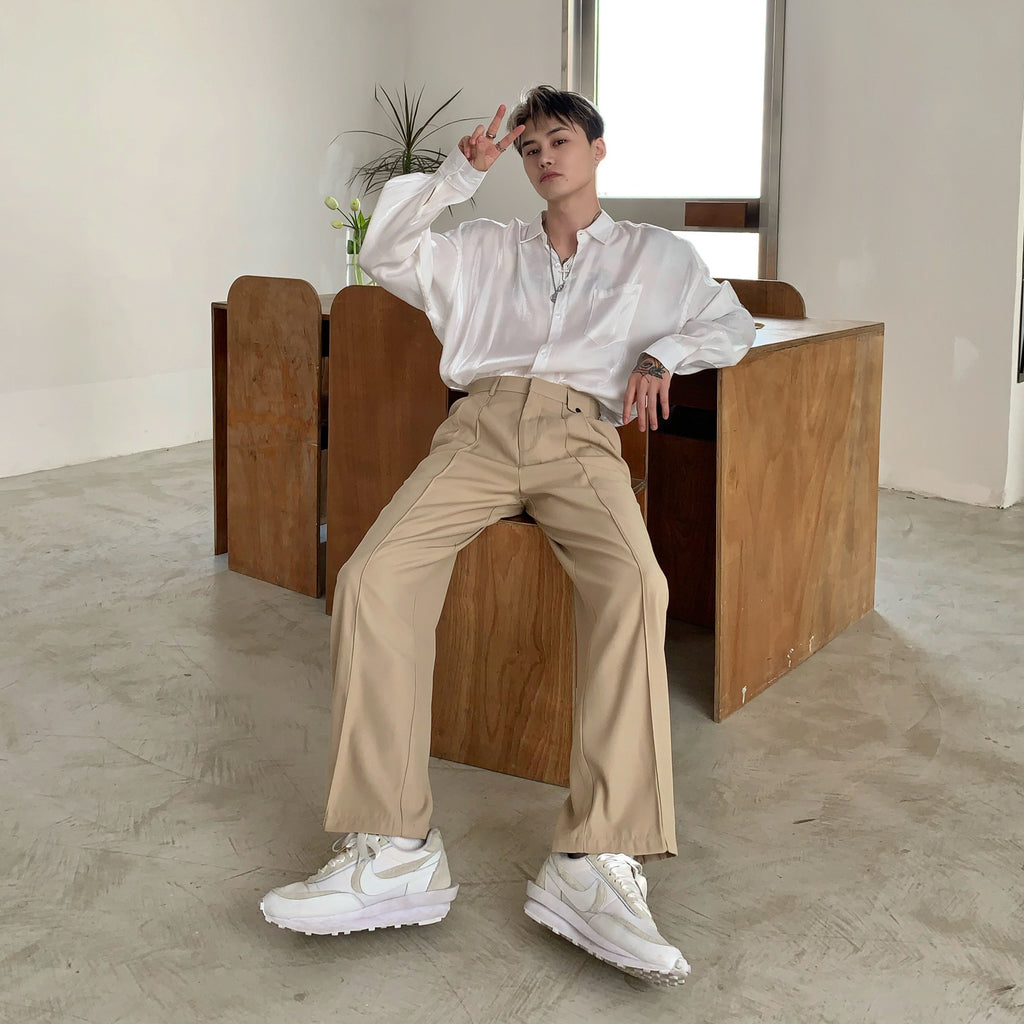 Loose And Thin Straight Men'S Solid Color Wild Wide-Leg Pants Men