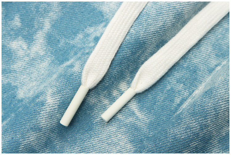 Tie-Dye Washed And Fried Flower Denim Five-Point Pants Loose Straight Casual Shorts For Men And Women