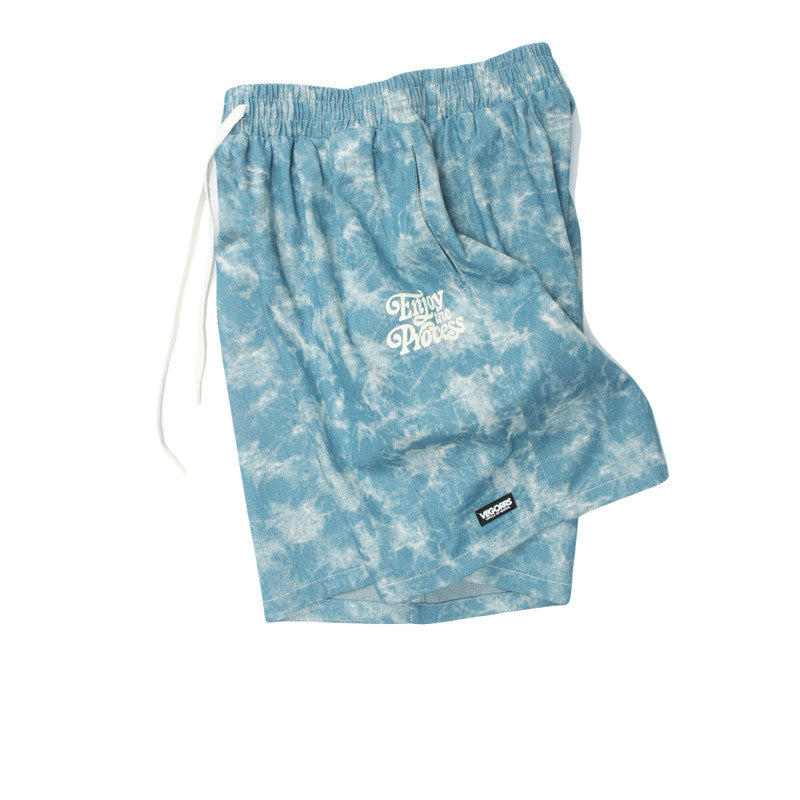 Tie-Dye Washed And Fried Flower Denim Five-Point Pants Loose Straight Casual Shorts For Men And Women