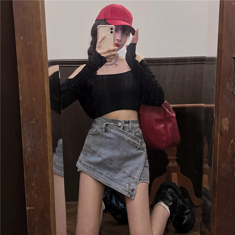 Denim Skirt Women''s Irregular High Waist Denim Skirt Women''s Irregular High Waist