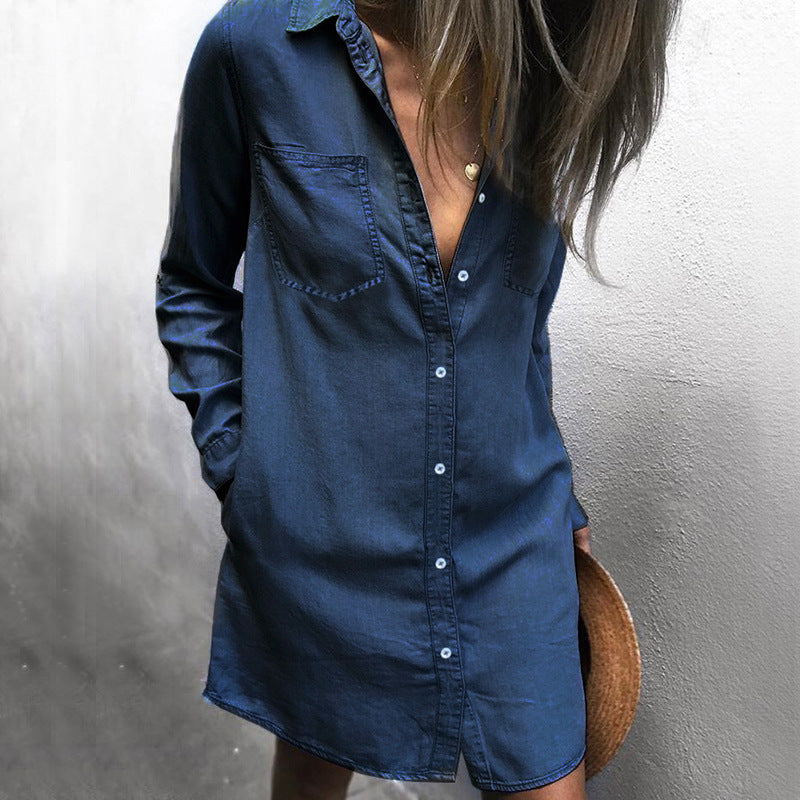 Denim Shirt Shirt Long Sleeve Women's Dress