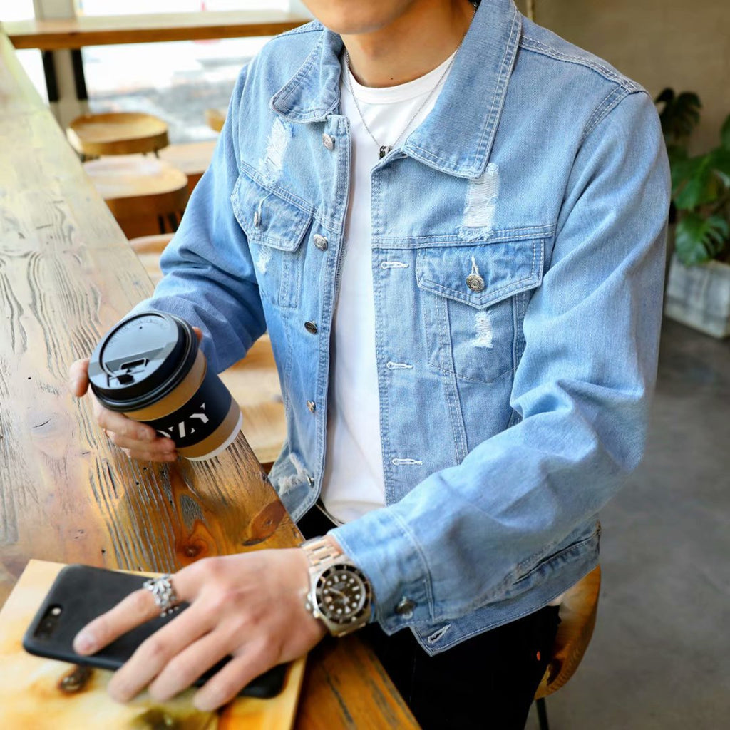 Casual Loose Ripped Denim Jacket Men