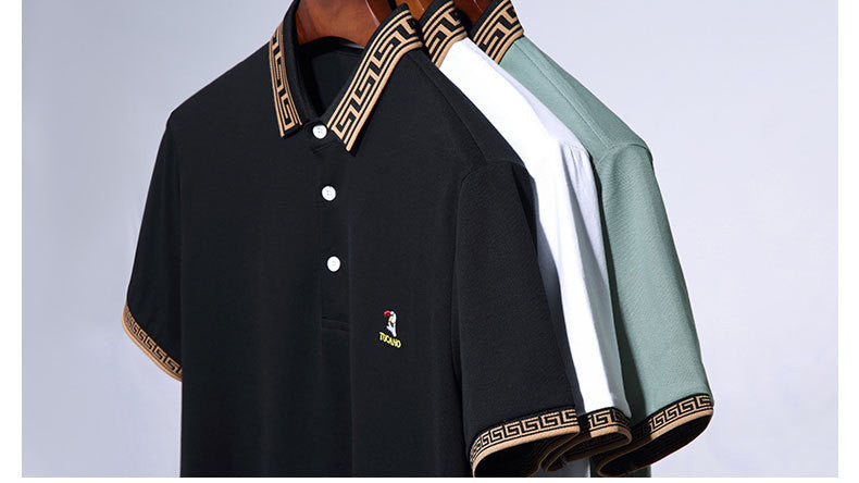 New Short Sleeve T-Shirt For Men Loose Summer Business Plain Mercerized Cotton Lapel Polo Shirt Half Sleeve Father