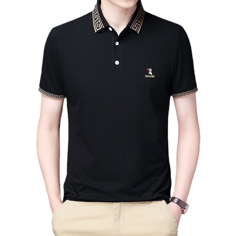 New Short Sleeve T-Shirt For Men Loose Summer Business Plain Mercerized Cotton Lapel Polo Shirt Half Sleeve Father