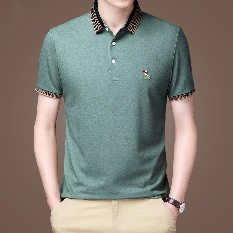 New Short Sleeve T-Shirt For Men Loose Summer Business Plain Mercerized Cotton Lapel Polo Shirt Half Sleeve Father