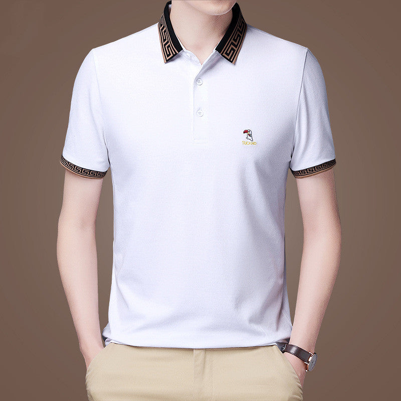 New Short Sleeve T-Shirt For Men Loose Summer Business Plain Mercerized Cotton Lapel Polo Shirt Half Sleeve Father