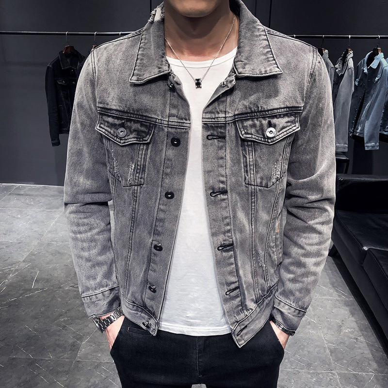 Denim Jacket Men Hole Retro Motorcyle Basic Coat Denim Jacket Men Hole Retro Motorcyle Basic Coat