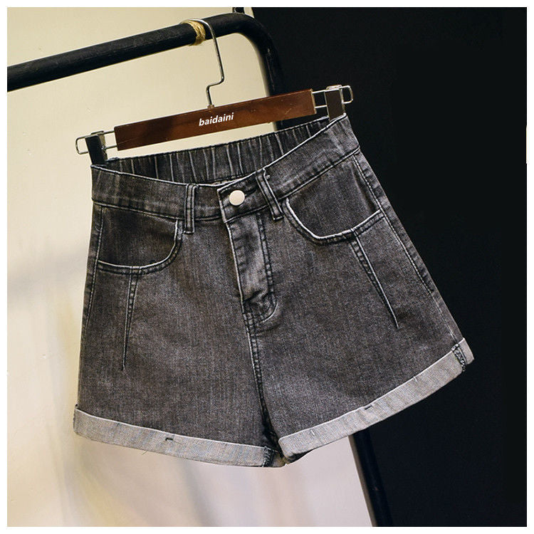 Hemming Denim Shorts Women Summer High Waist Stretch A Line Loose Wide Leg Pants