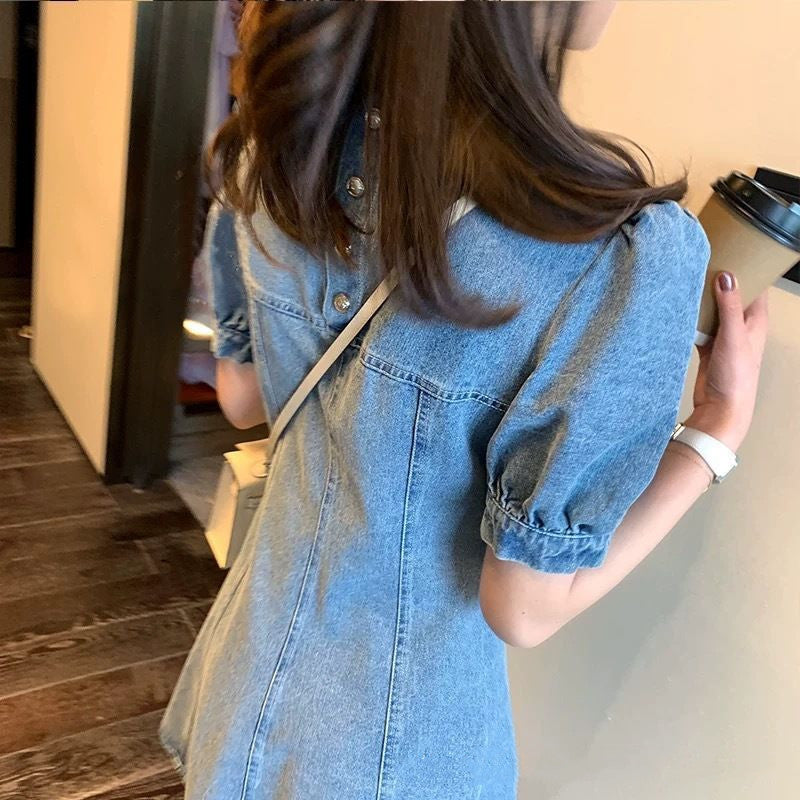 Temperament Waist Short-sleeved Denim Dress Women Temperament Waist Short-sleeved Denim Dress Women