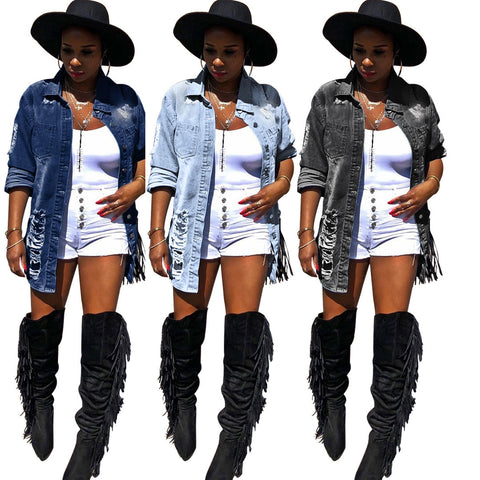 Fashion Ripped Casual Denim Jacket Women